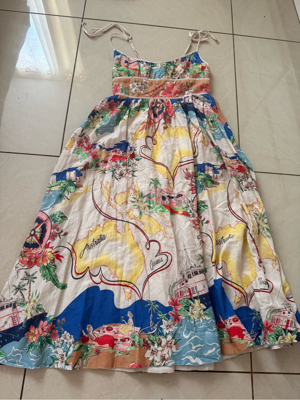 Christian Lacroix Women's Farm Dress S Rio Linen Blue Alemais Zimmermann Style